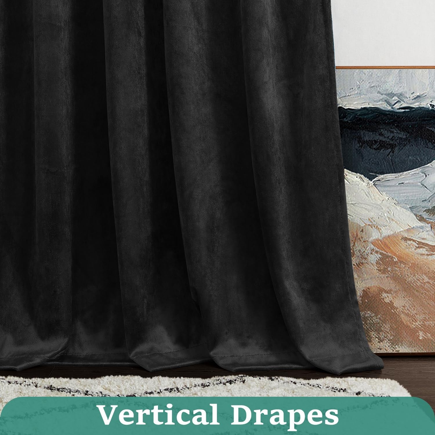 Black Velvet Blackout Curtains - 2 Panels 52 X 108 Inches