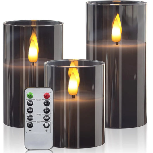 Gray Acrylic LED Candles with Remote - Set of 3