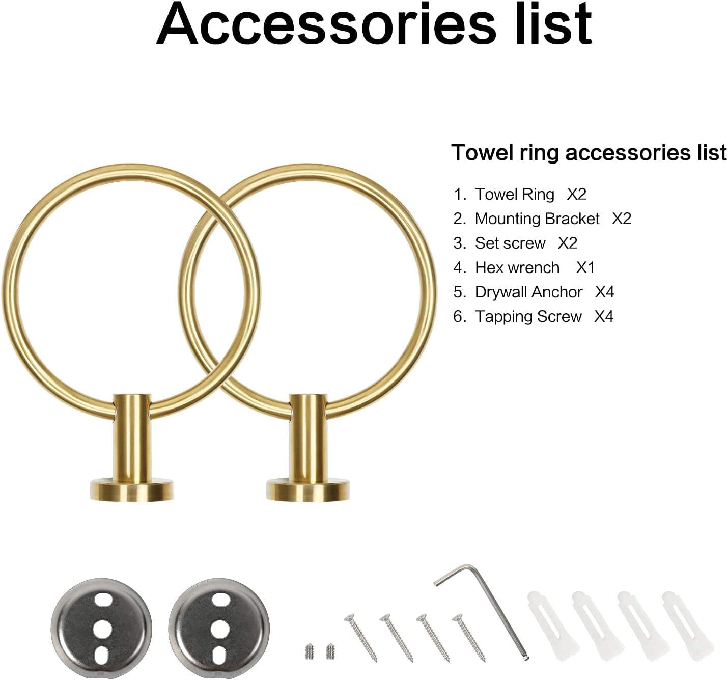 Stainless Steel Towel Ring for Bathroom Hand Towel Holder Modern Circle Towel Hanger round Towel Rack Wall Mounted Brushed Gold (2Pack)