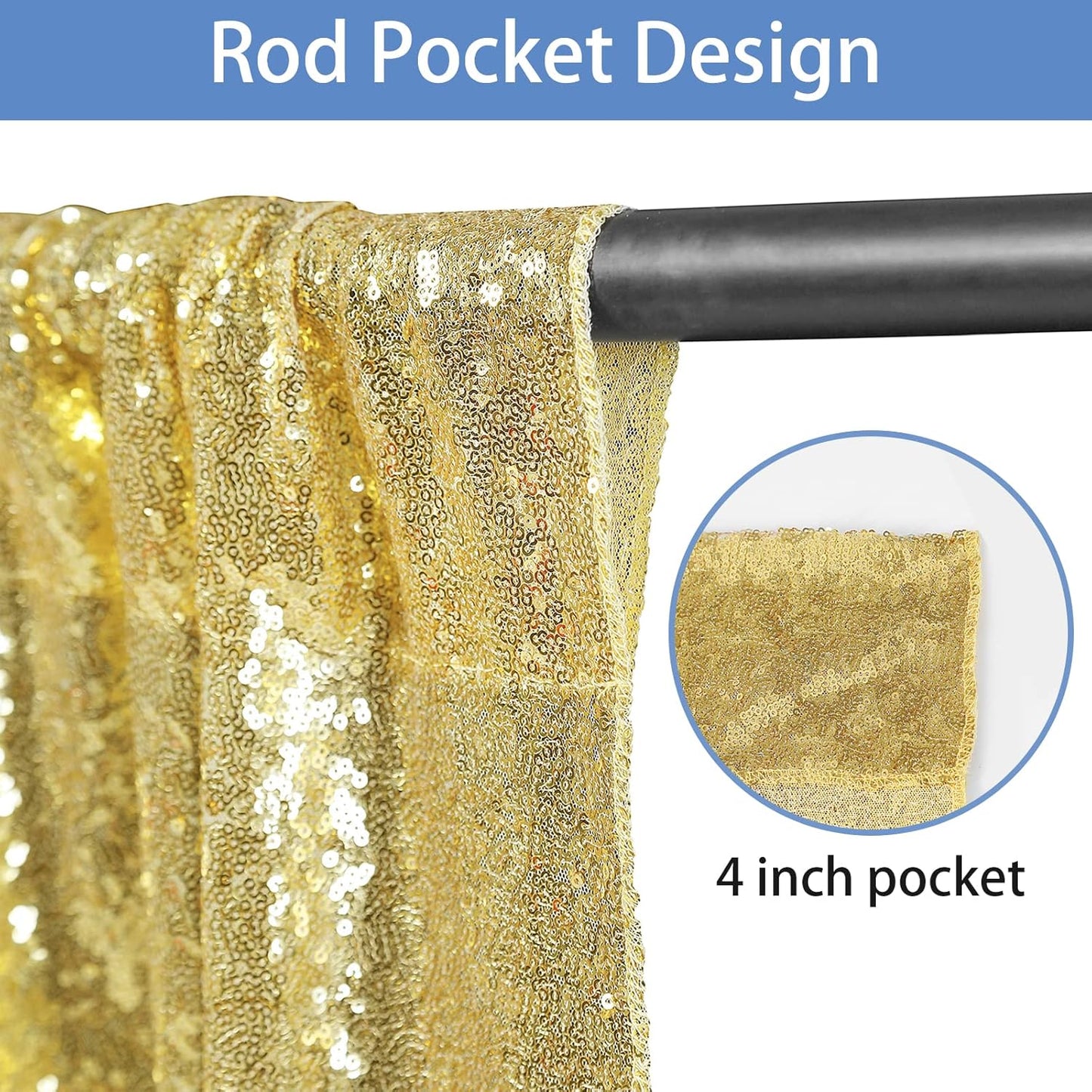Gold Sequin Backdrop Curtains - 2 Panels
