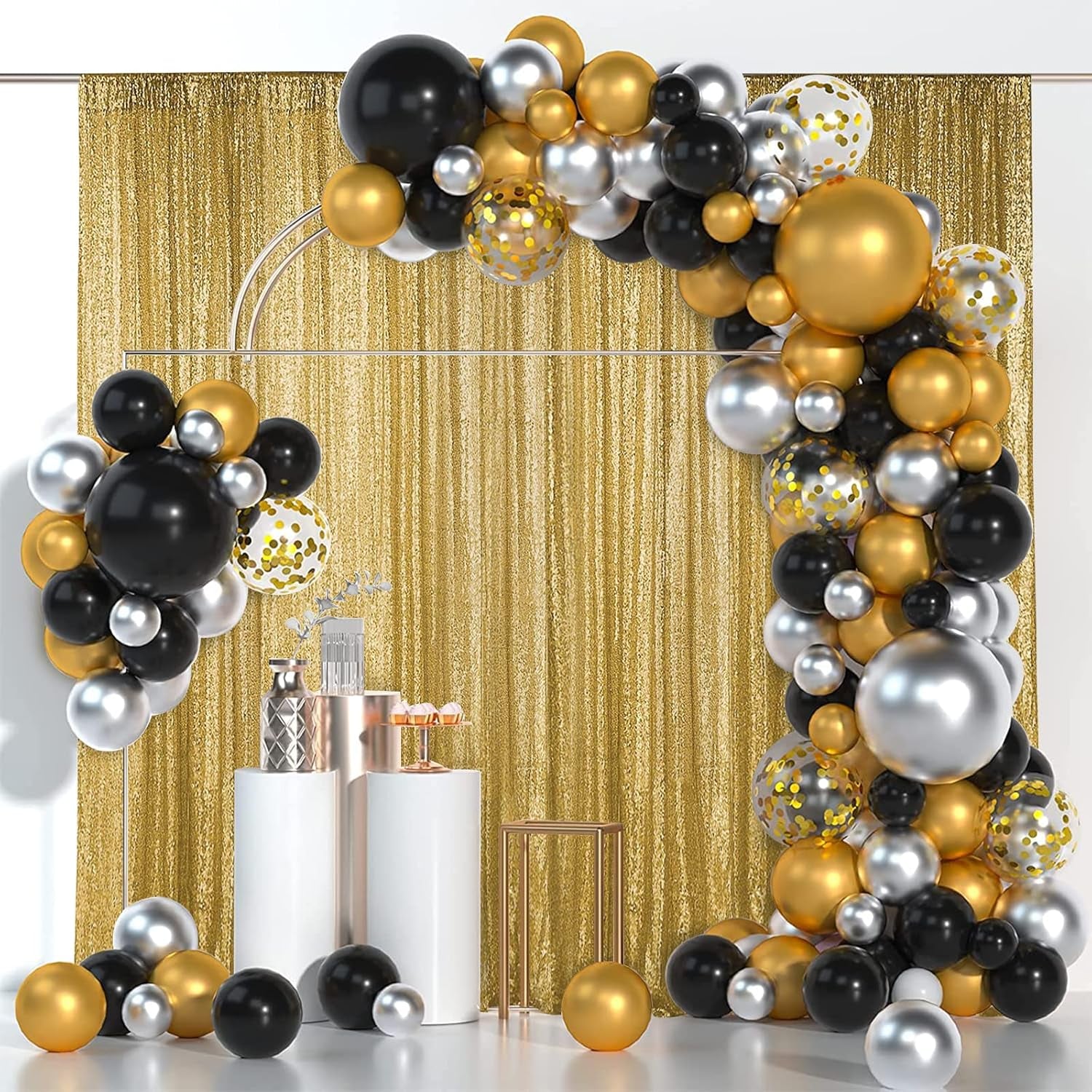 Gold Sequin Backdrop Curtains - 2 Panels