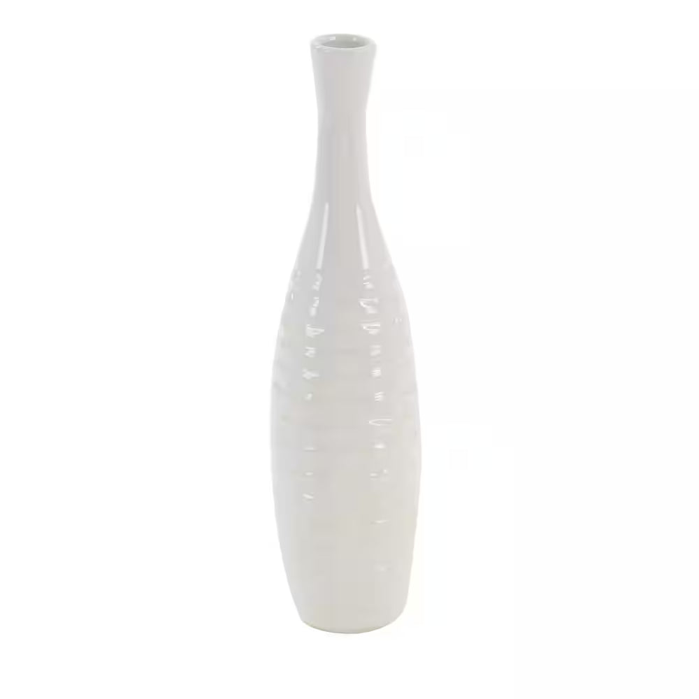 3 In., 12 In. White Slim Textured Bottleneck Ceramic Decorative Vase with Varying Patterns (Set of 3)