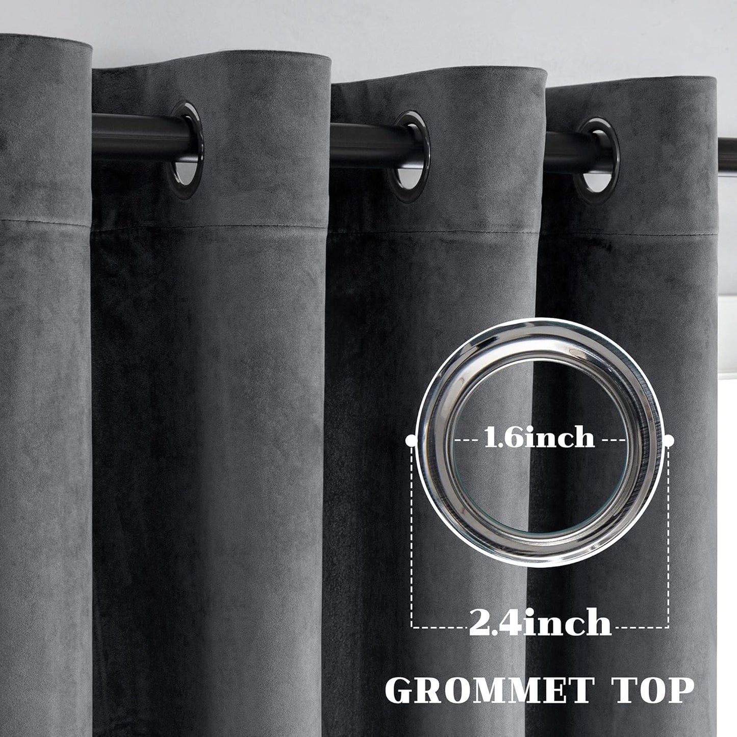 Dark Grey Velvet Curtains - 2 Panels (W52 X L108 Inch)