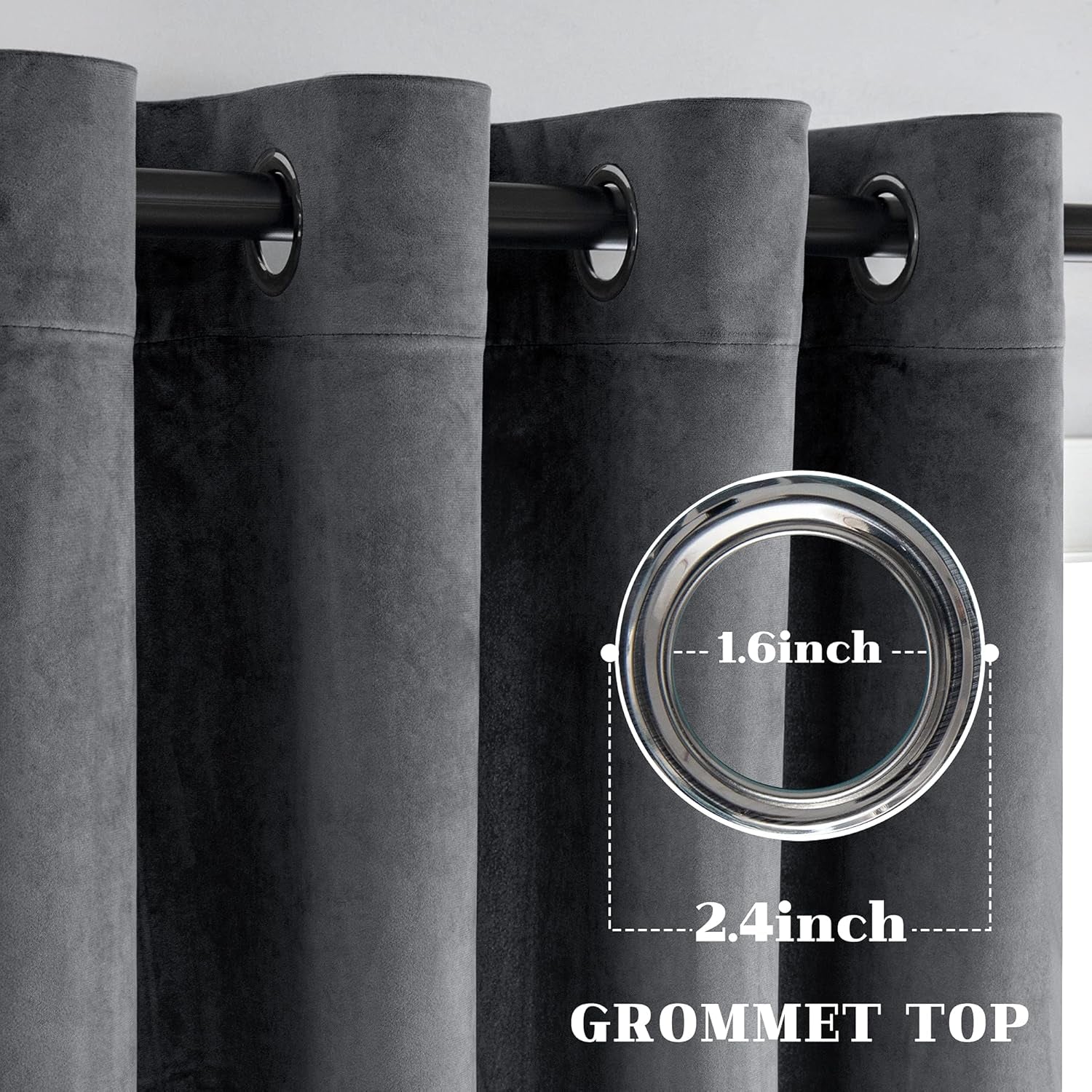 Dark Grey Velvet Curtains - 2 Panels (W52 X L108 Inch)