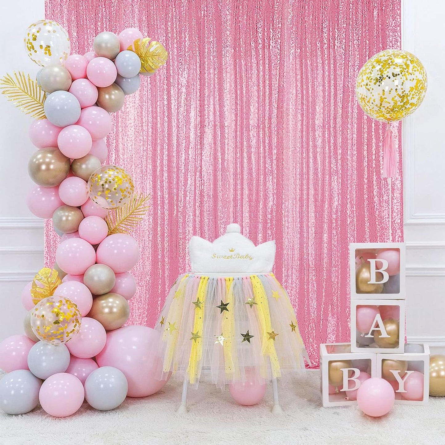 Pink Sequin Backdrop Curtains - 2 Panels