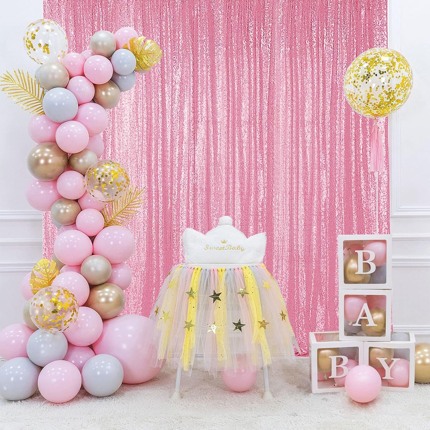 Pink Sequin Backdrop Curtains - 2 Panels