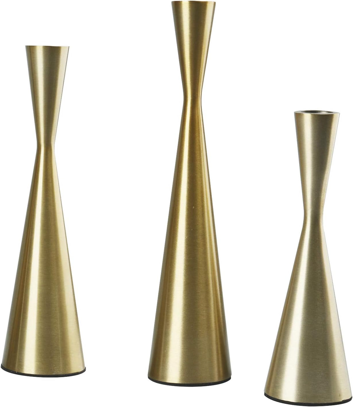 Elegant Brushed Golden Brass Candlestick Holders - Set of 3 