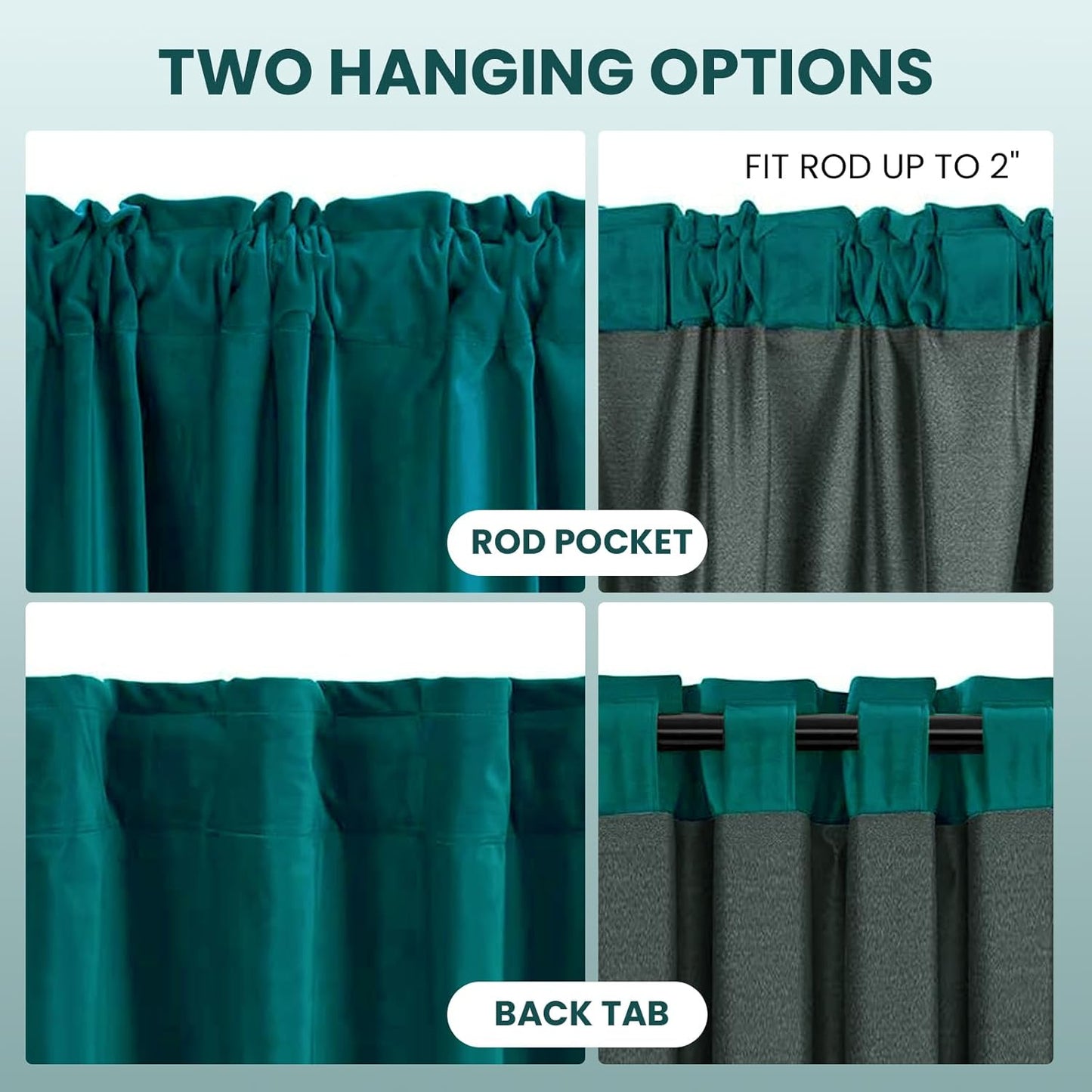 Teal Green Velvet Curtains for Living Room Thermal Insulated Rod Pocket Back Tab Window Curtain for Bedroom 2 Panels 52" W X 108" L