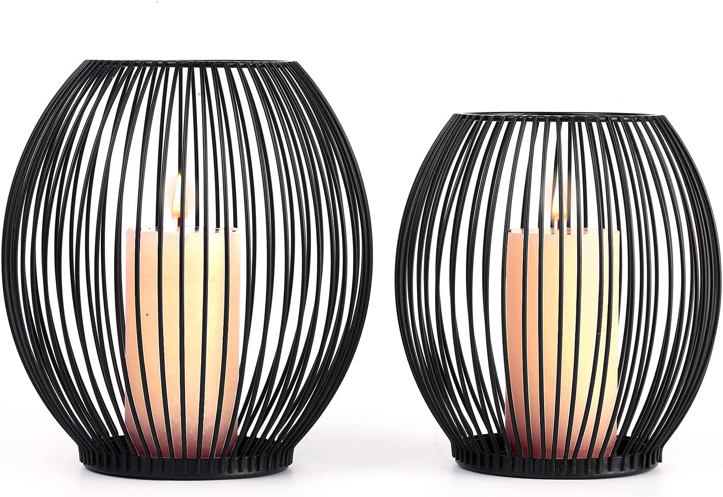 Luxury Matte Black Cage Candle Holder - Set of 2