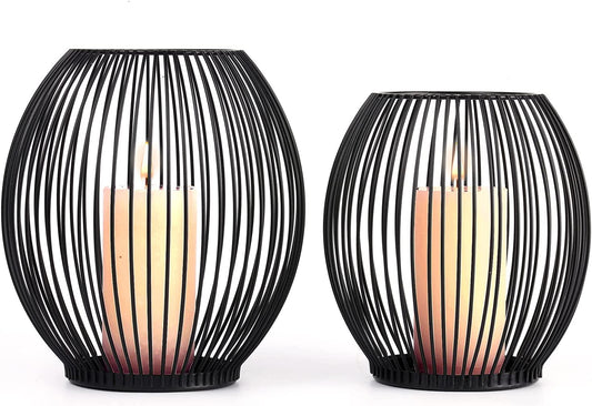 Luxury Matte Black Cage Candle Holder - Set of 2