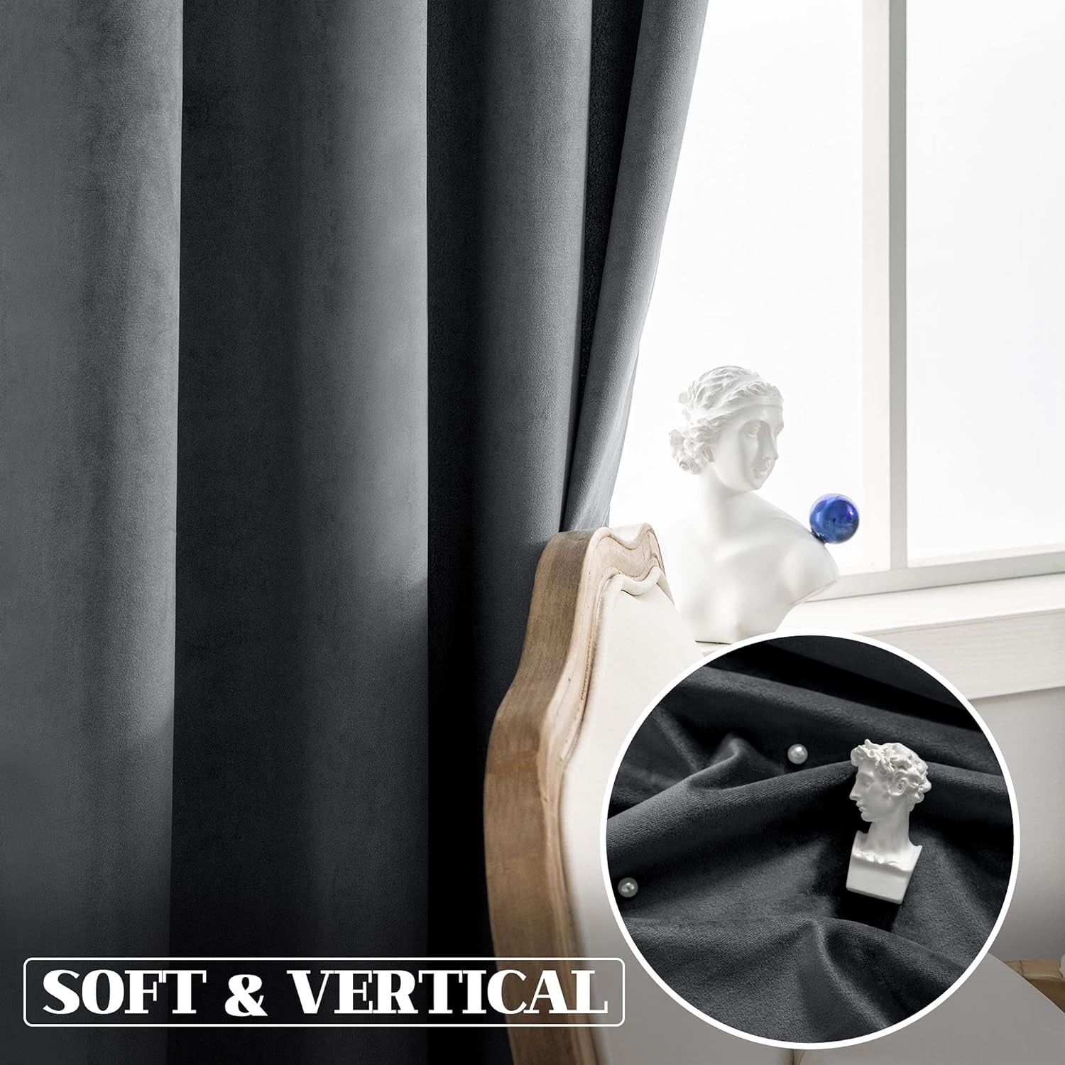Dark Grey Velvet Curtains - 2 Panels (W52 X L108 Inch)