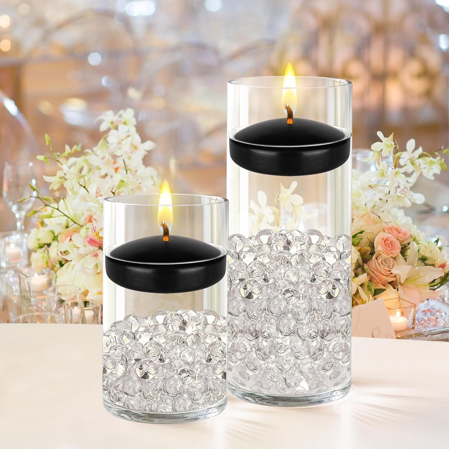 12 Pcs Unscented Black Floating Candles, Hand Poured Wax Candle 3 Inch Diameter, Home Décor, Wedding Receptions, Baby Showers, Birthdays, Centerpieces, Celebrations, Meditations, Spas