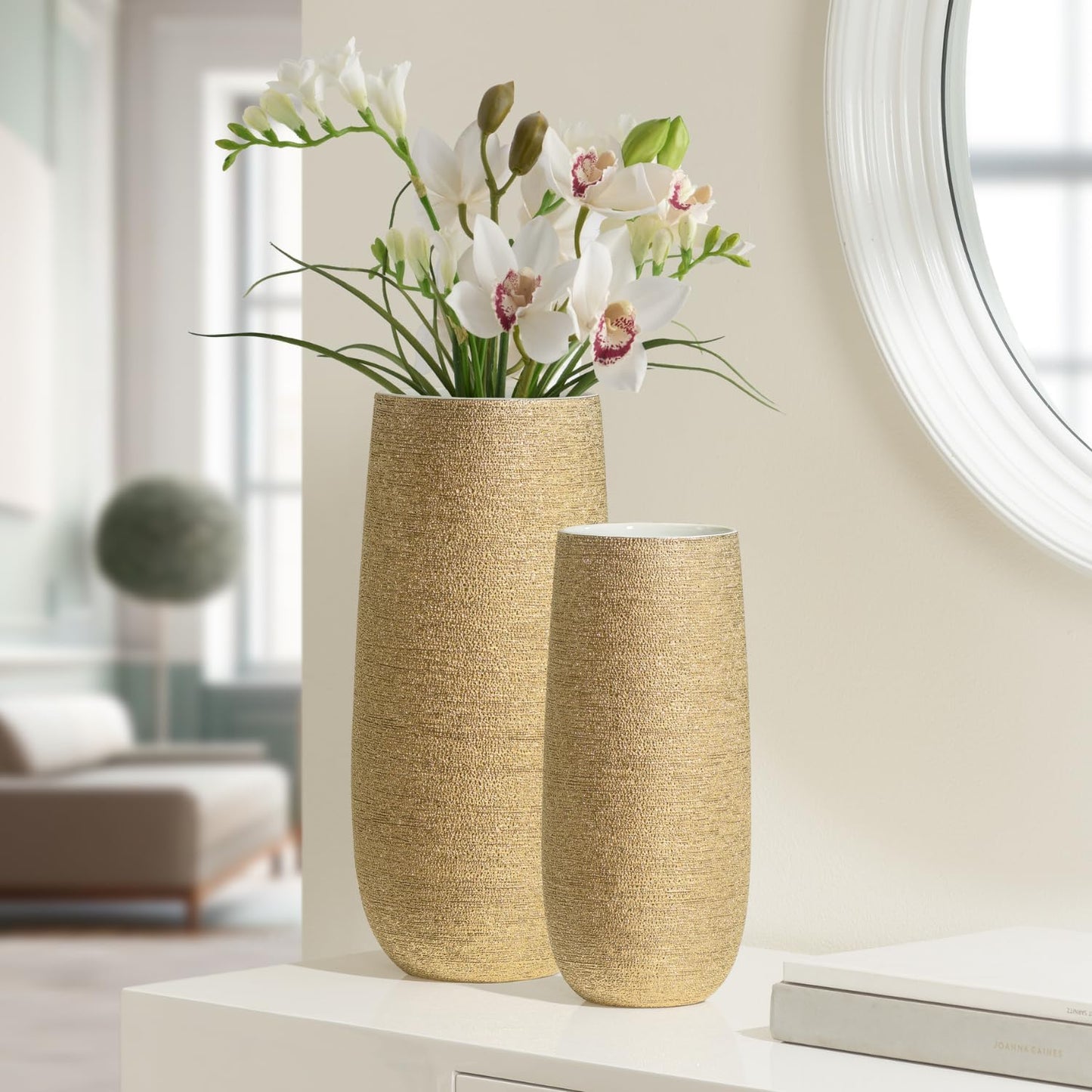 Textured Gold Cylinder Vase 11" 