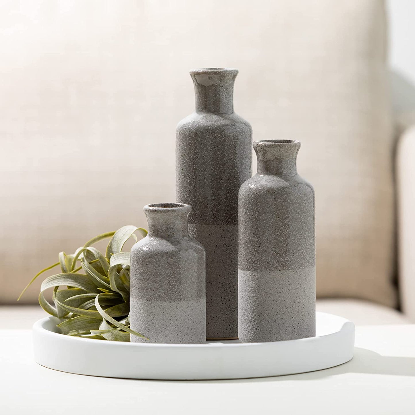 Modern Grey Ceramic Vases - Set of 3