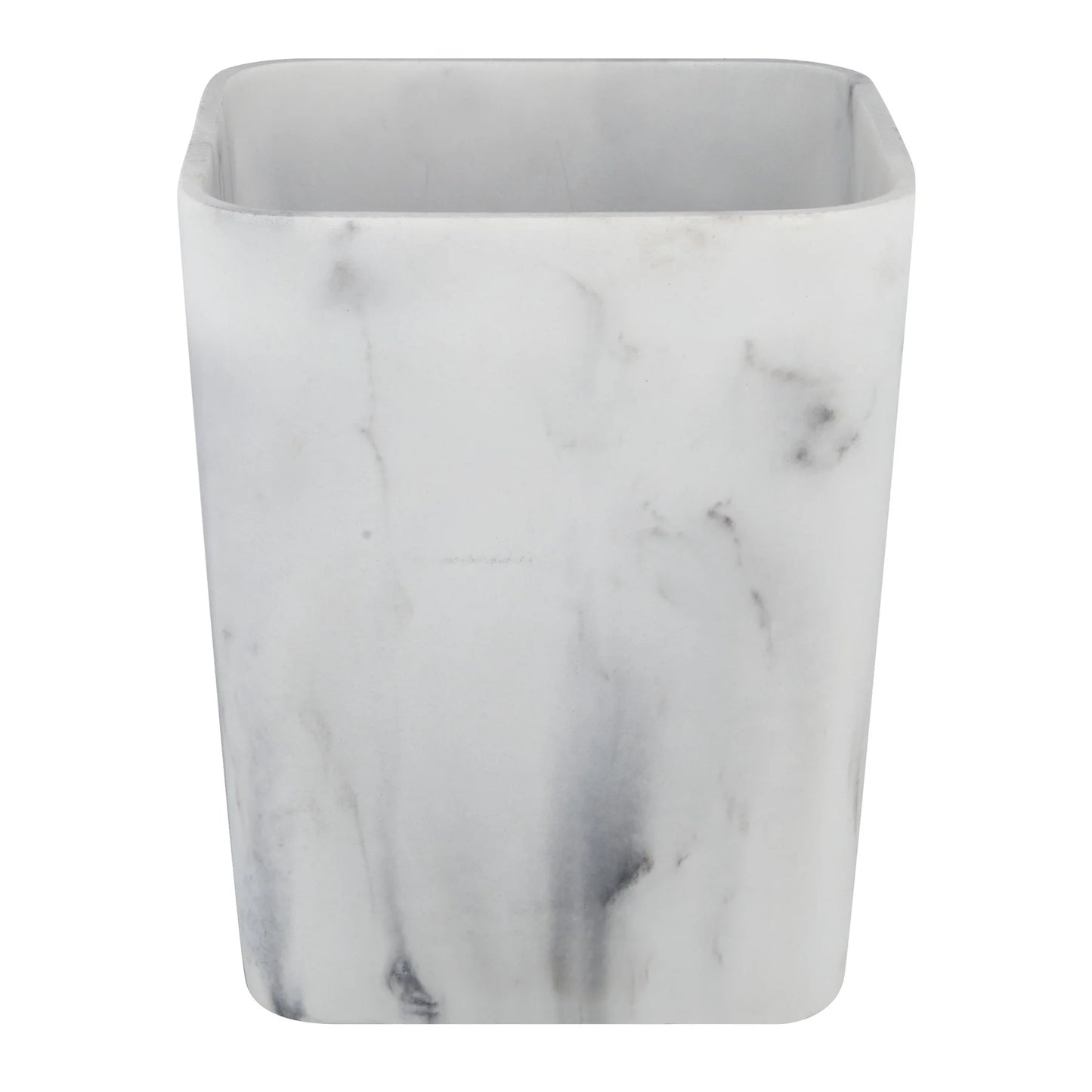 Faux Marble Wastebasket, White