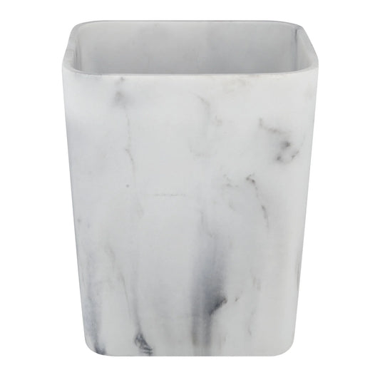 Faux Marble Wastebasket, White