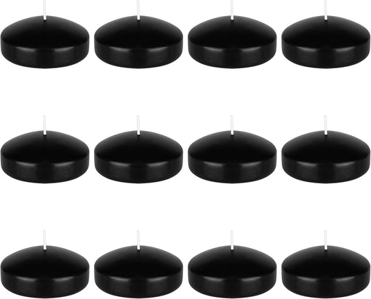 12 Pcs Unscented Black Floating Candles, Hand Poured Wax Candle 3 Inch Diameter, Home Décor, Wedding Receptions, Baby Showers, Birthdays, Centerpieces, Celebrations, Meditations, Spas