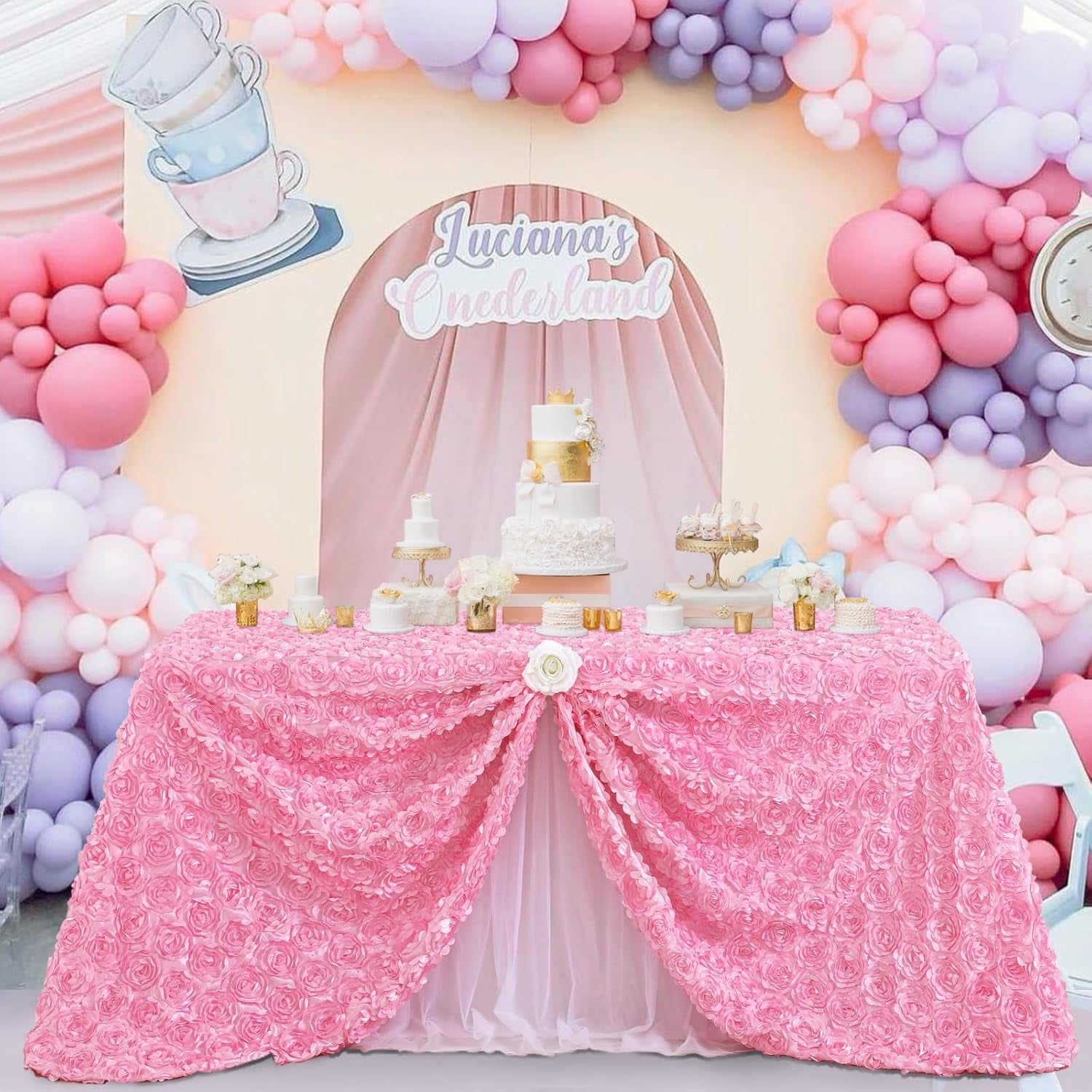 Satin Pink Rosette Tablecloth - Qty 1 (50X80 Inches)
