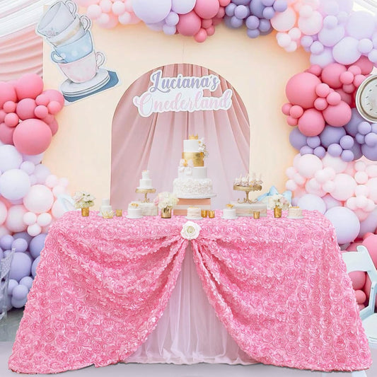 Satin Pink Rosette Tablecloth - Qty 1 (50X80 Inches)