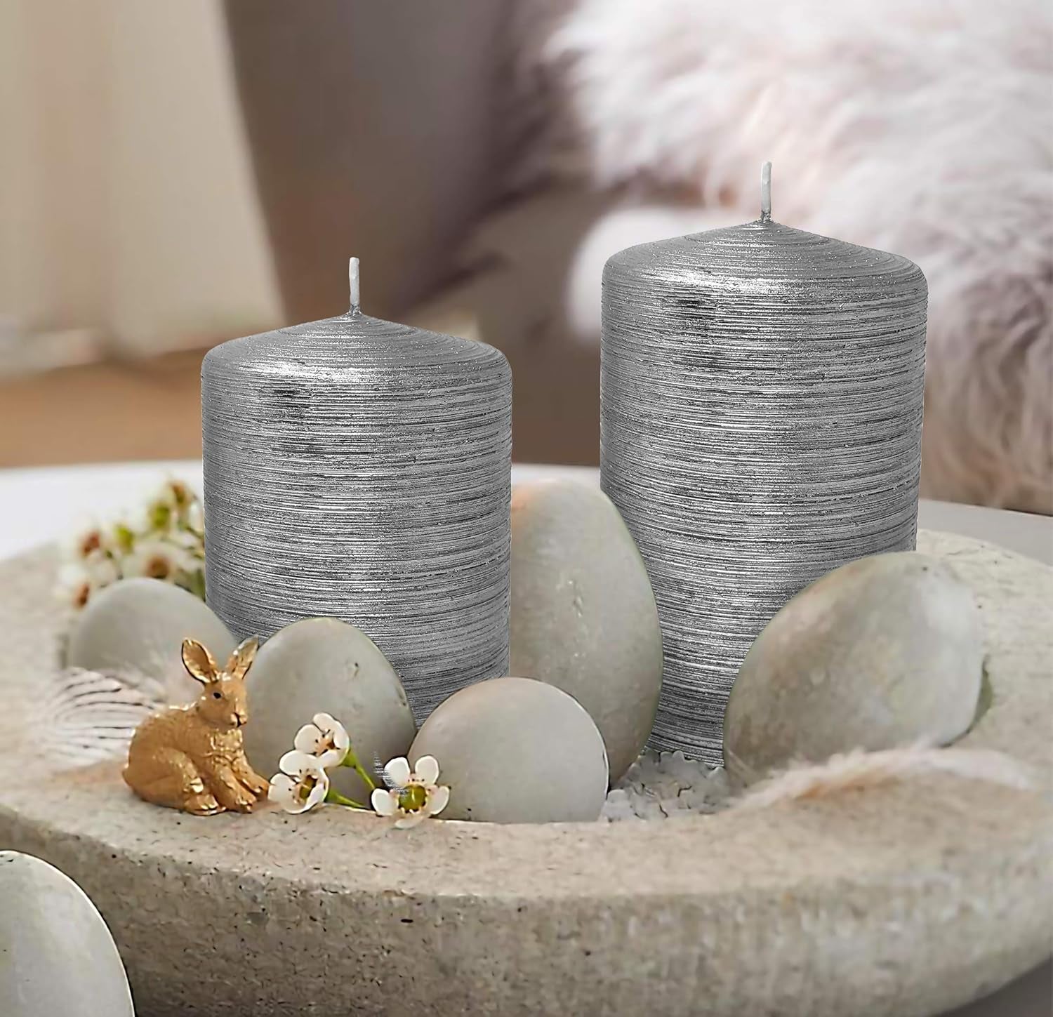 Glam Brushed Metallic Titan Silver Pillar Candles - 6 Pack 