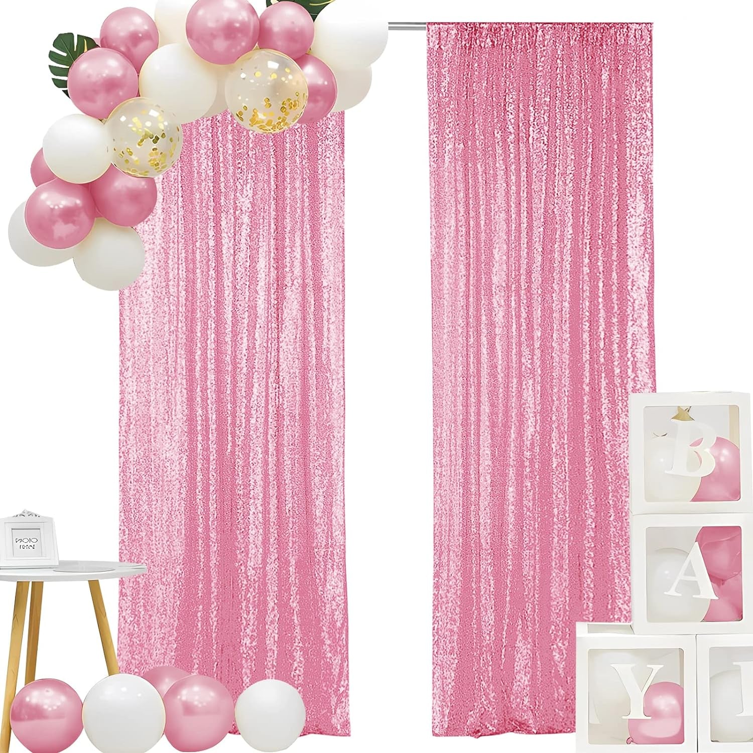 Pink Sequin Backdrop Curtains - 2 Panels