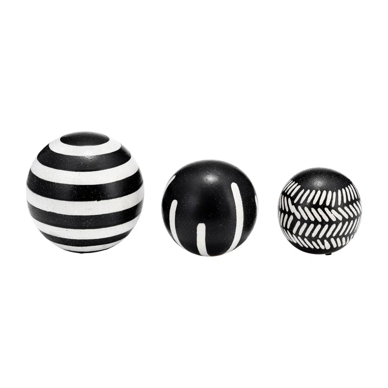 Contemporary Decorative Black and White Orbs - Set of 3