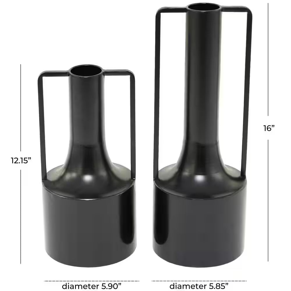 Modern Black Metal Vases - Set of 2