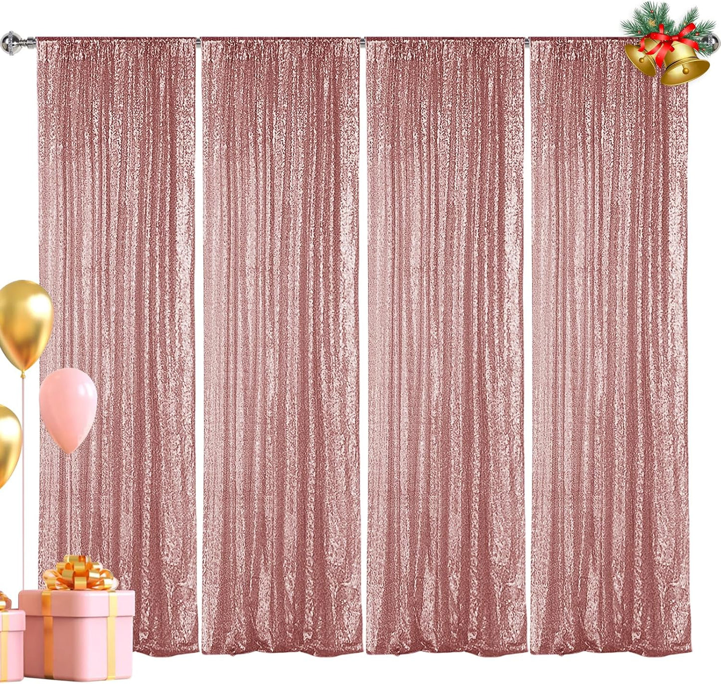 Rose Gold Sequin Backdrop Curtains - 4 Panels
