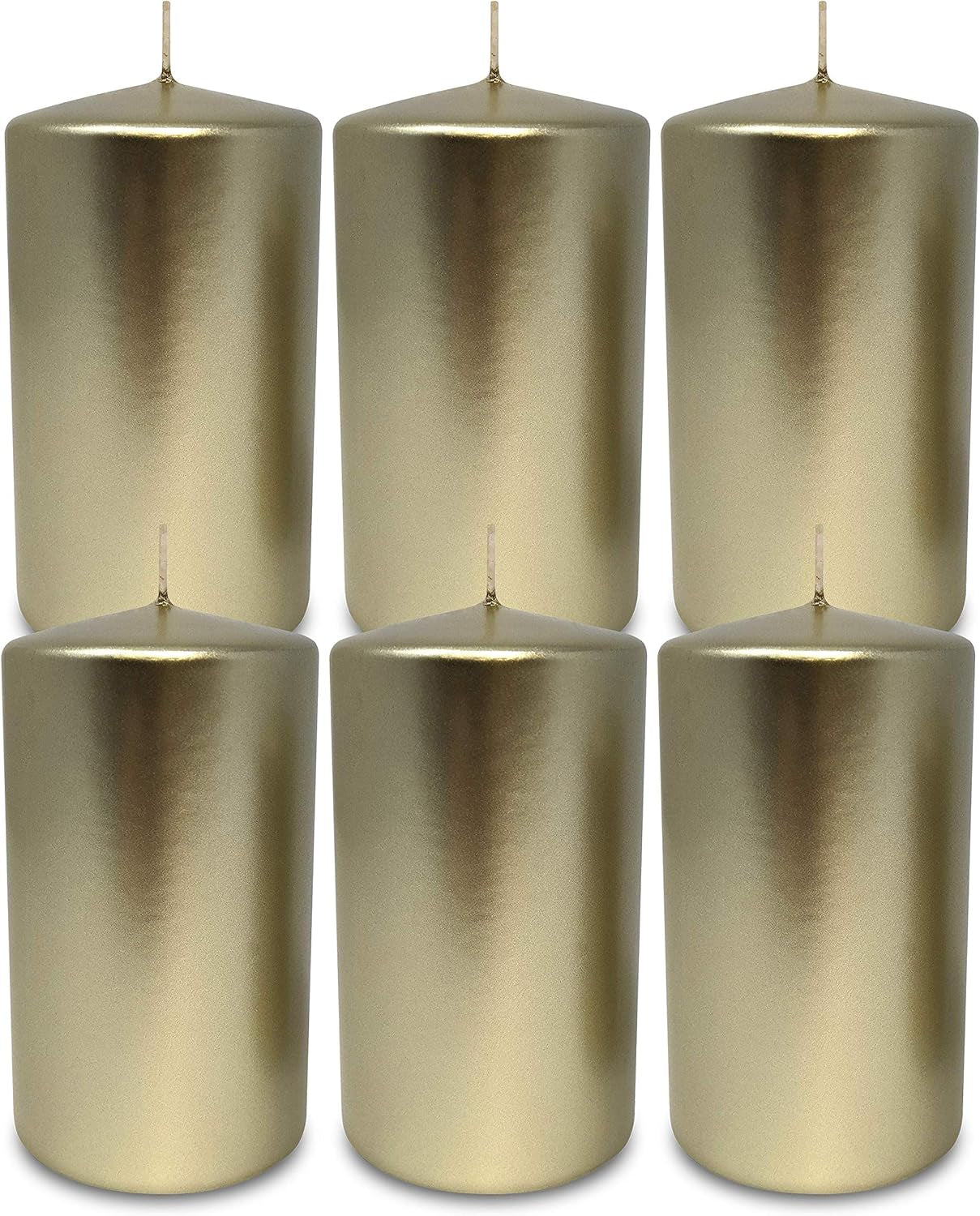 Glam Metallic Cream Gold Pillar Candles - 6 Pack 