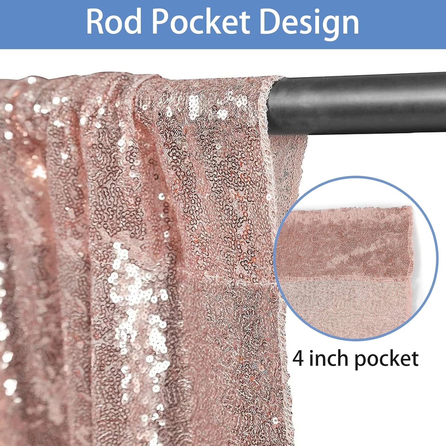 Rose Gold Sequin Backdrop Curtains - 4 Panels