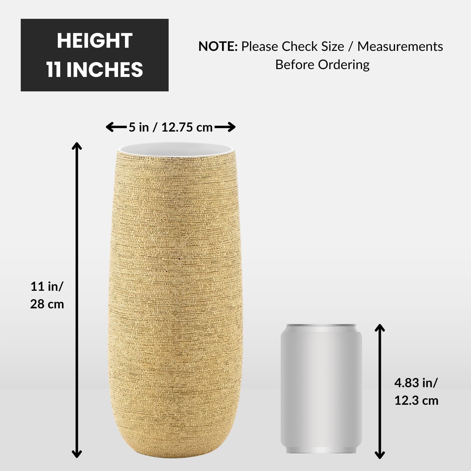 Textured Gold Cylinder Vase 11" 