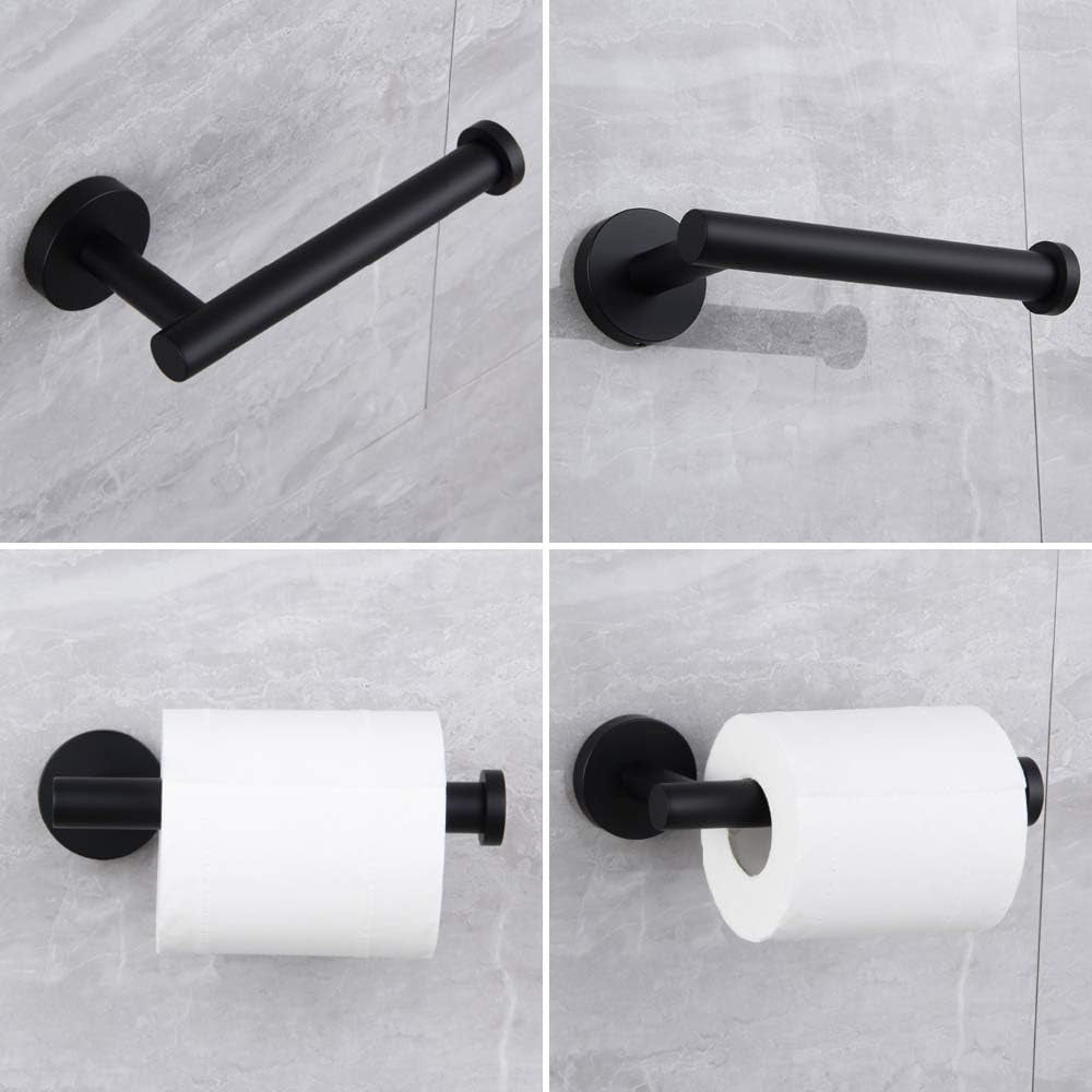 Matte Black Bathroom Accessories Kit 4-Pieces Bathroom Hardware Set SUS 304 Stainless Steel round Wall Mounted - Includes 12" Hand Towel Bar, Toilet Paper Holder, 2X Robe Towel Hooks