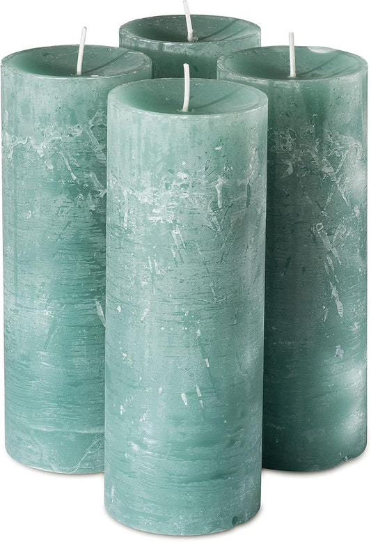 Rustic Green Pillar Candles - Set of 4 