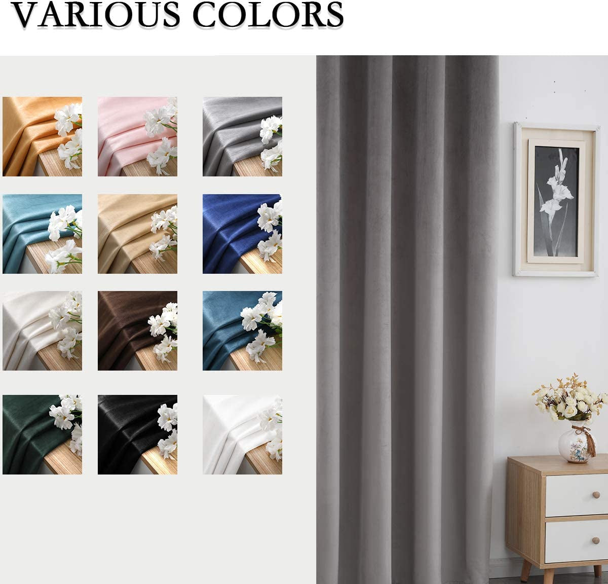 Grey Velvet Curtains 120 Inches Long Sliding Door Curtains for Living Room Ivory Velvet Curtains Grommet Heavy Velvet Drapes Thermal Insulated Curtains for Bedroom Set of 1 Panel