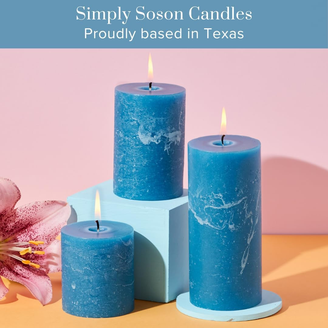 Rustic Steel Blue Pillar Candles -Set of 3