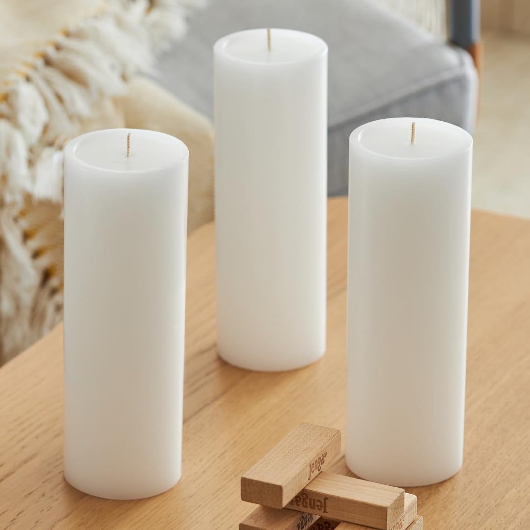 Luxury Smooth White Pillar Candles - Set of 3