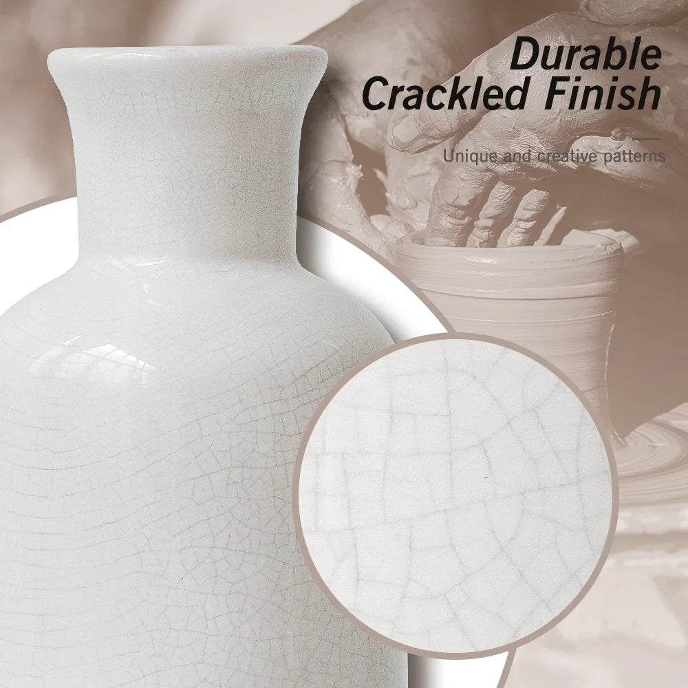 Ceramic Vase for Home Decoration, Set of 3 Large Small Flowers Vase for Floor, Modern Floor Vase for Living Room Decorations, Ideas Table Bookshelf Decor, Black Crack White