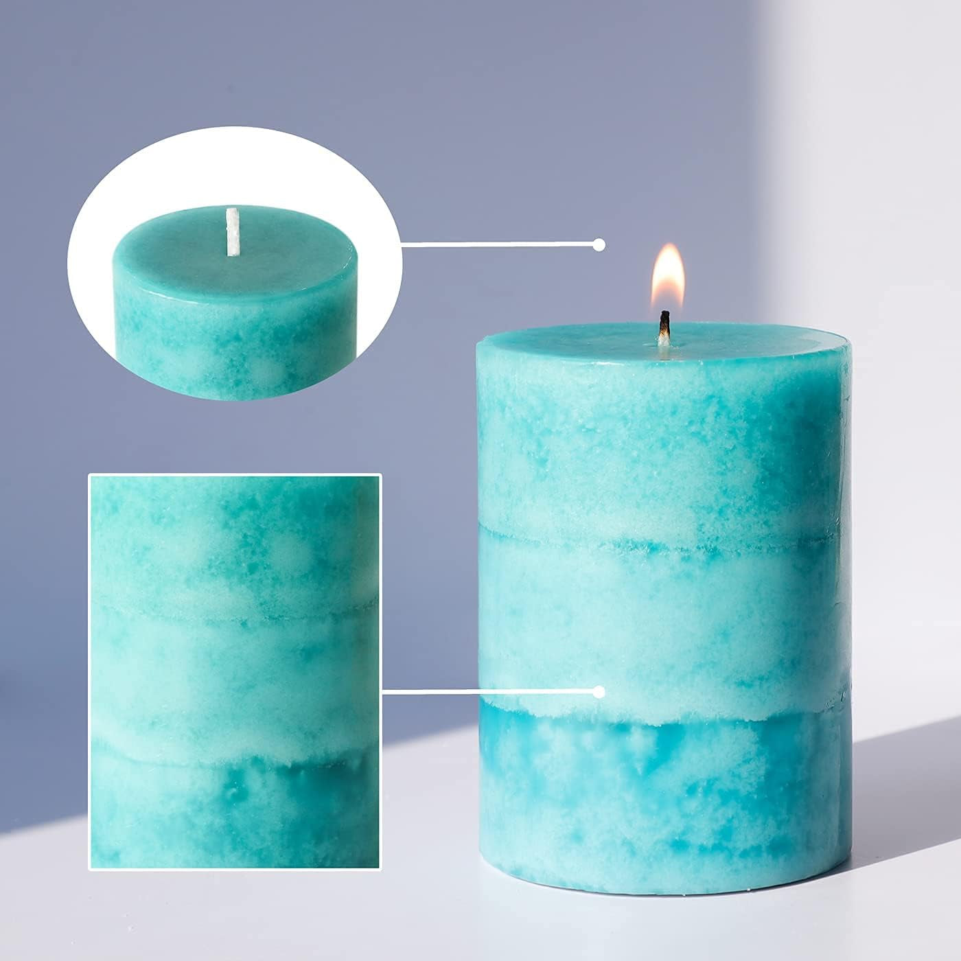 Aqua Green Layered Ocean Breeze Scented Pillar Candles -Set of  3 