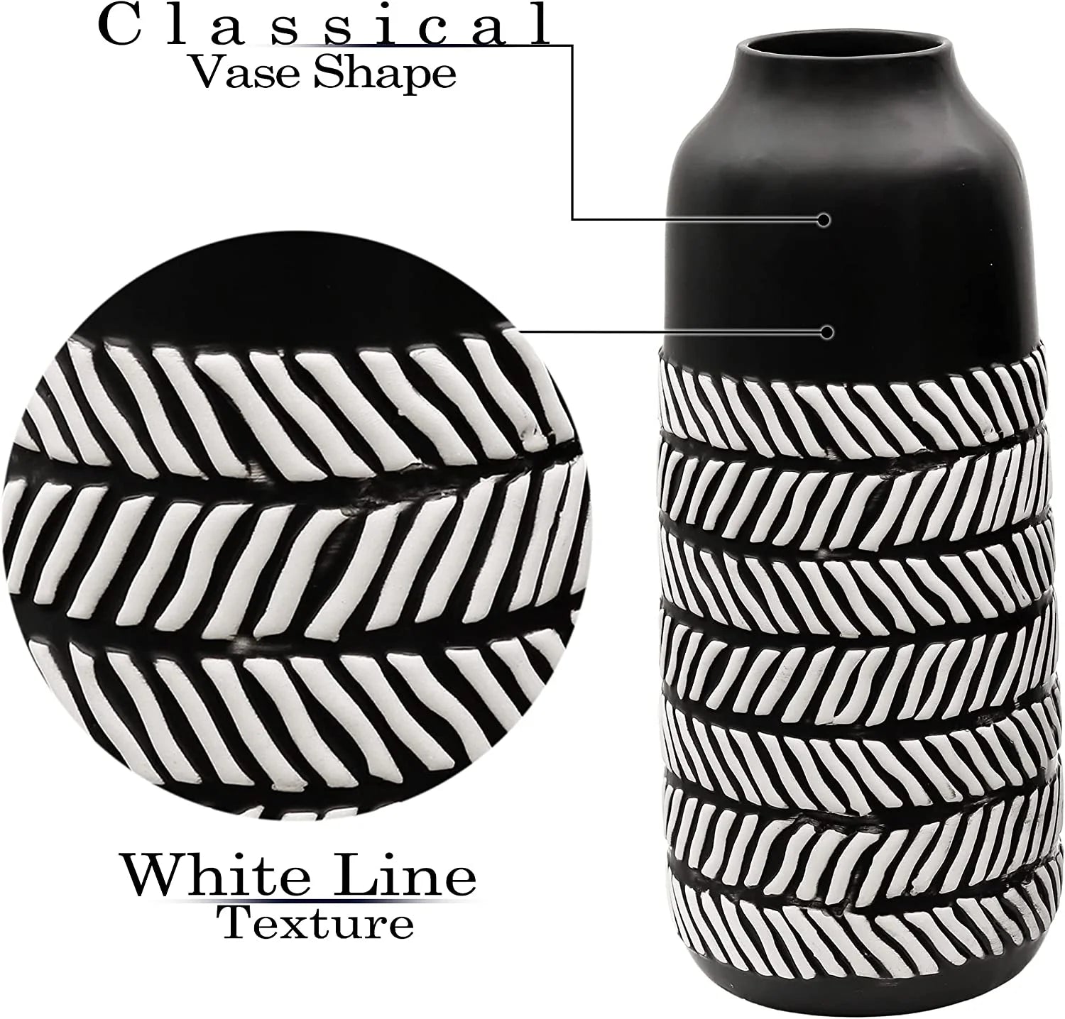 10"H, 7.5"H Black and White Vase for Table Decor Boho Ceramic Vases Accents, Decorative Tall Vases for Bathroom Mantel Living Room Shelf, Ideal Gift for Dad