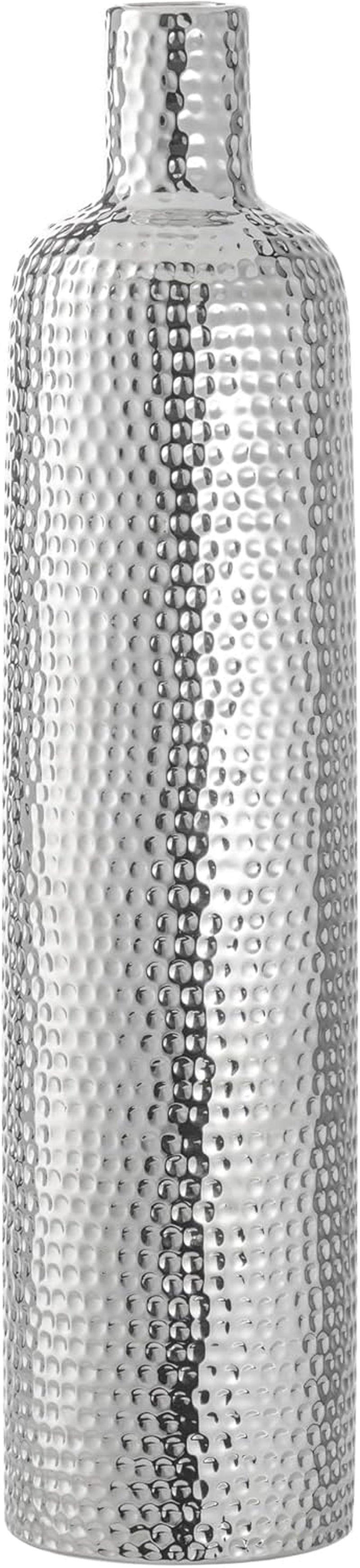 Contemporary Hammered  Silver Ceramic Vase 19”