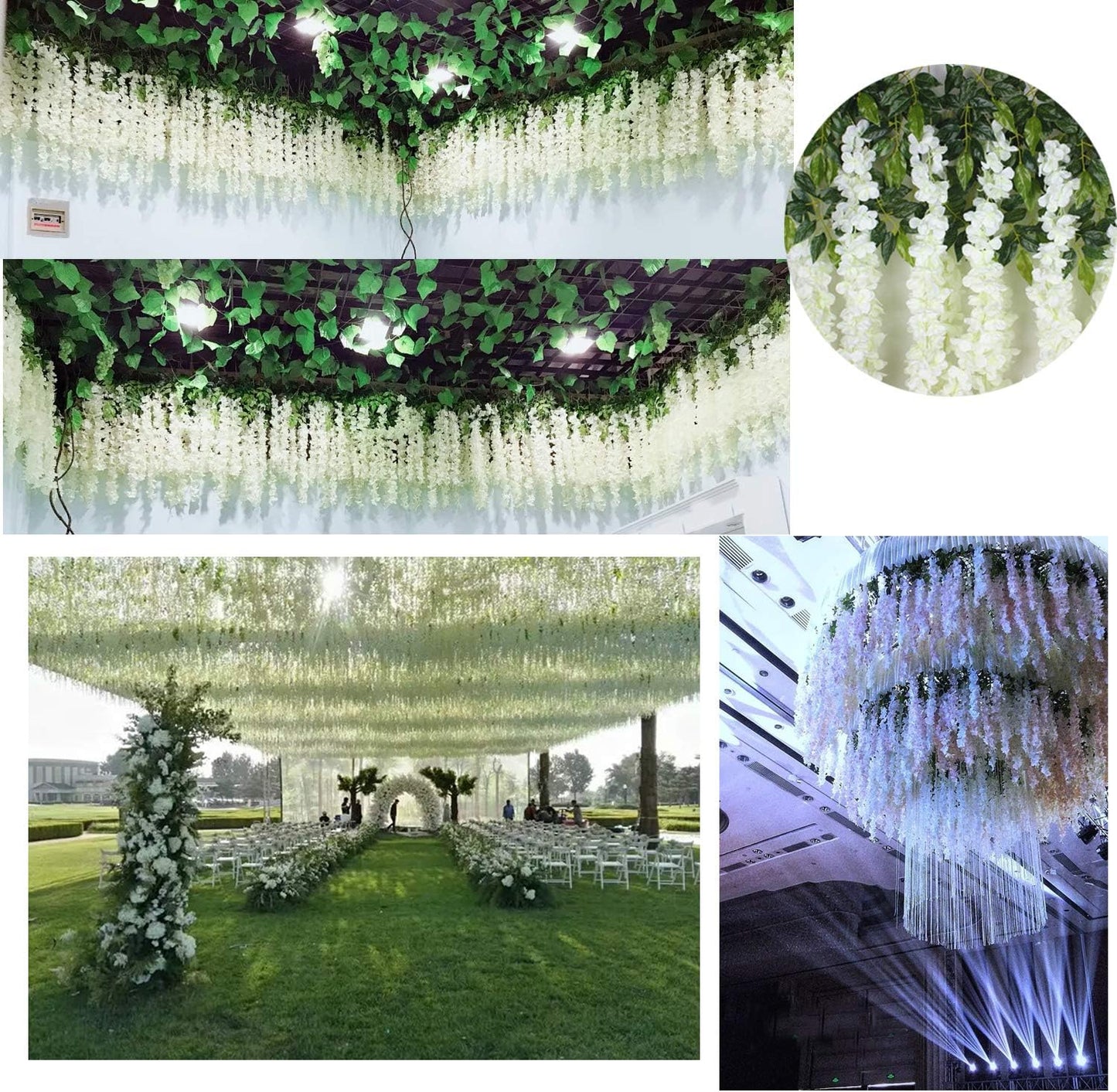  White Wisteria Vine Rattan Hanging - 24 Pack