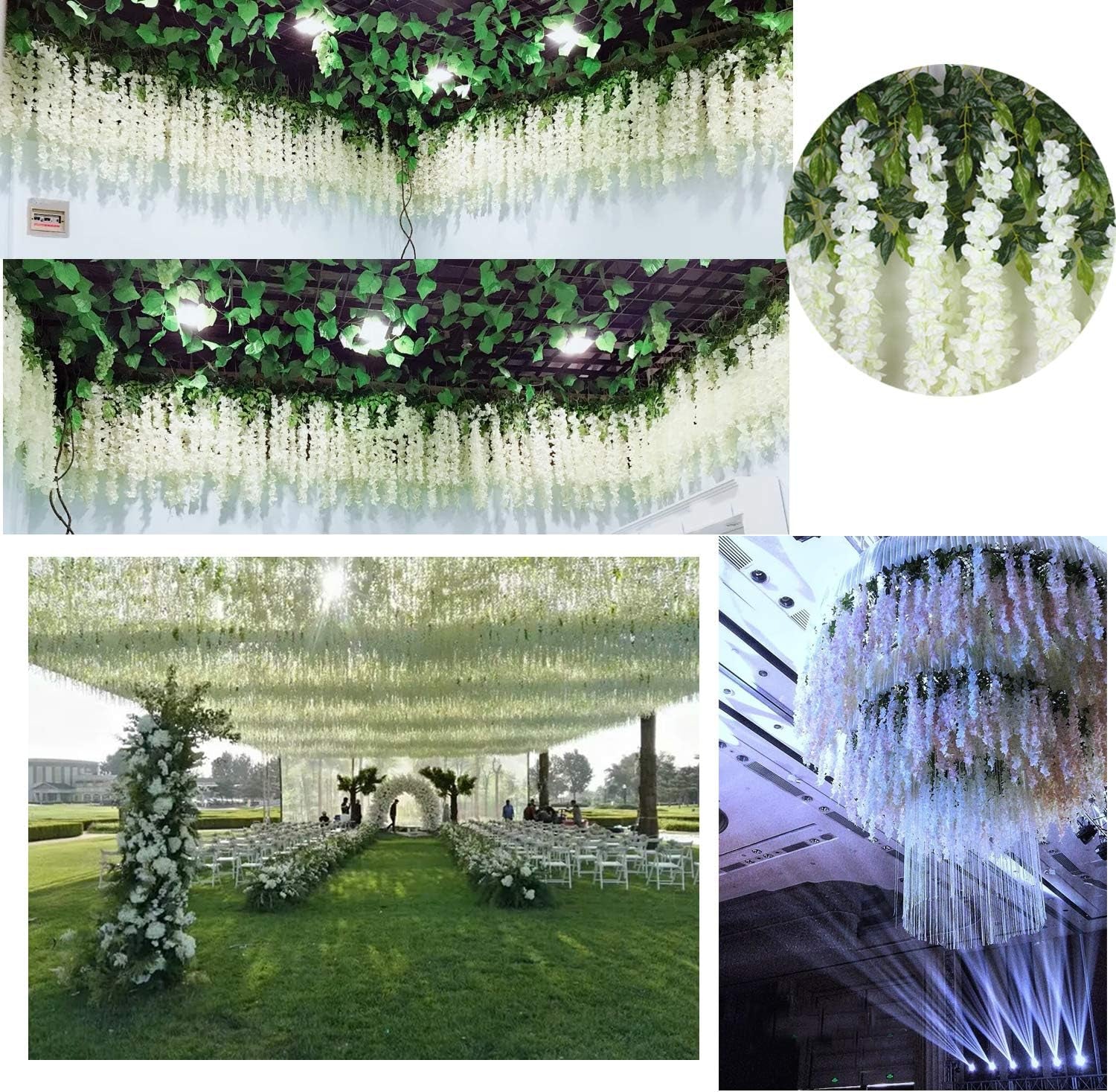  White Wisteria Vine Rattan Hanging - 24 Pack