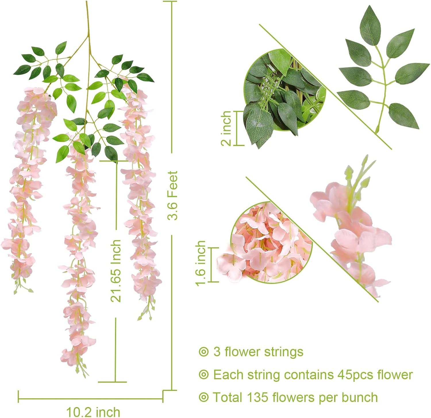  Silk Wisteria Flowers - (Light Pink) 24 Pack