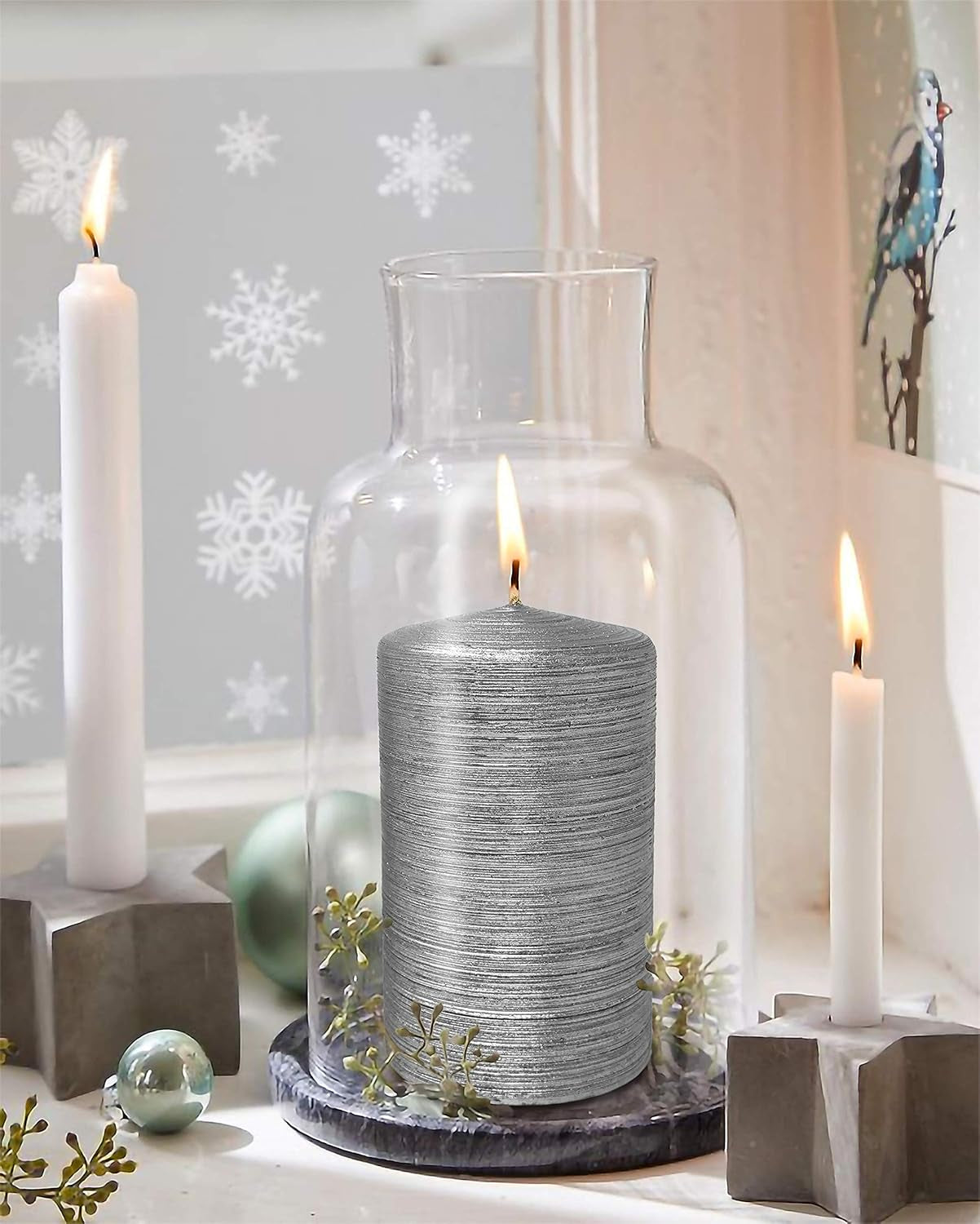 Glam Brushed Metallic Titan Silver Pillar Candles - 6 Pack 