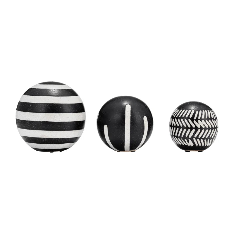 Contemporary Decorative Black and White Orbs - Set of 3