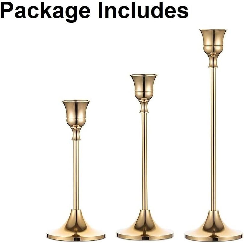 Candlestick Holder Gold Set of 3: Decorative Candle Holders for Taper Candle for Home Wedding Decor