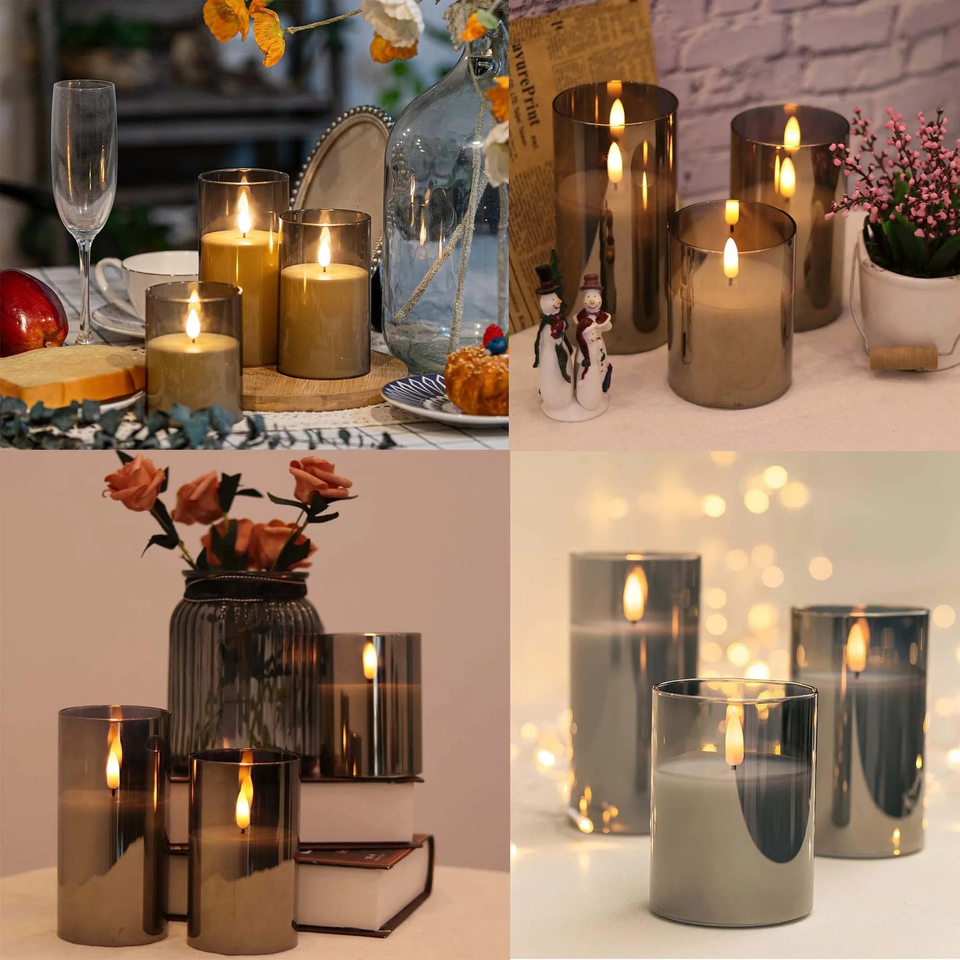 Gray Acrylic LED Candles with Remote - Set of 3