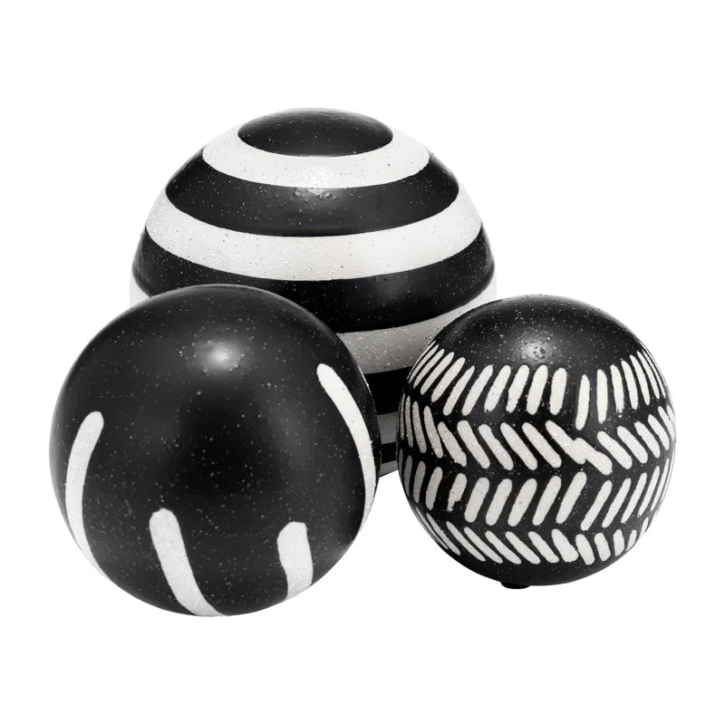 Contemporary Decorative Black and White Orbs - Set of 3