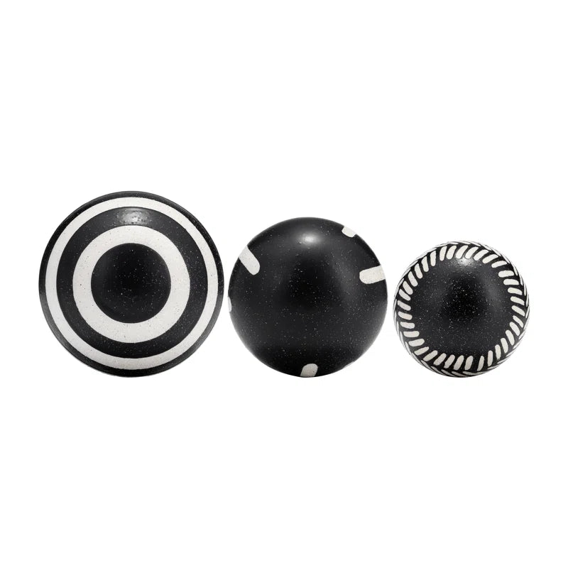 Contemporary Decorative Black and White Orbs - Set of 3