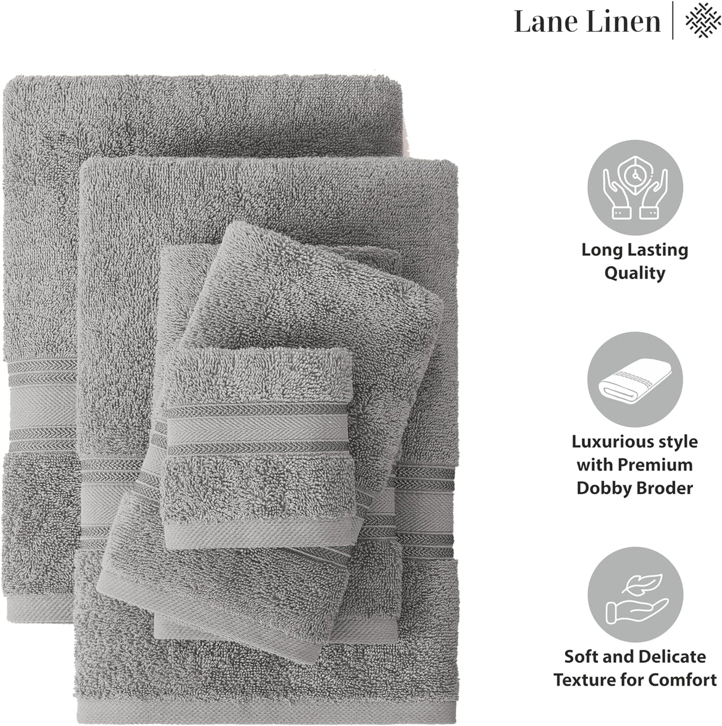 Bath Towels for Bathroom Set- 100% Cotton Towel Set, Soft Bath Set- 6 Bathroom Towels, 6 Hand Towels, 6 Wash Cloths, Quick Dry, Highly Absorbent Shower Towels - 18 Piece Set Grey